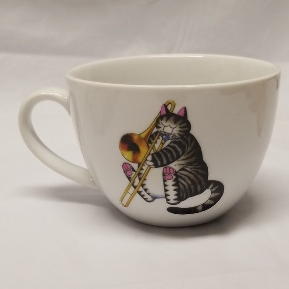 Kliban Style Cat with Trumpet Stoneware Coffee Mug, 17oz. Avesta Project… - Picture 2 of 6